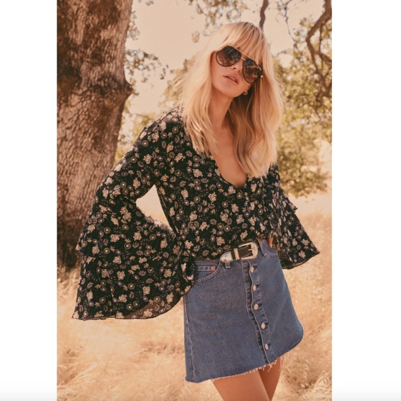 Free People Tops - Free People She's Dainty Floral Bell Sleeve Bodysuit